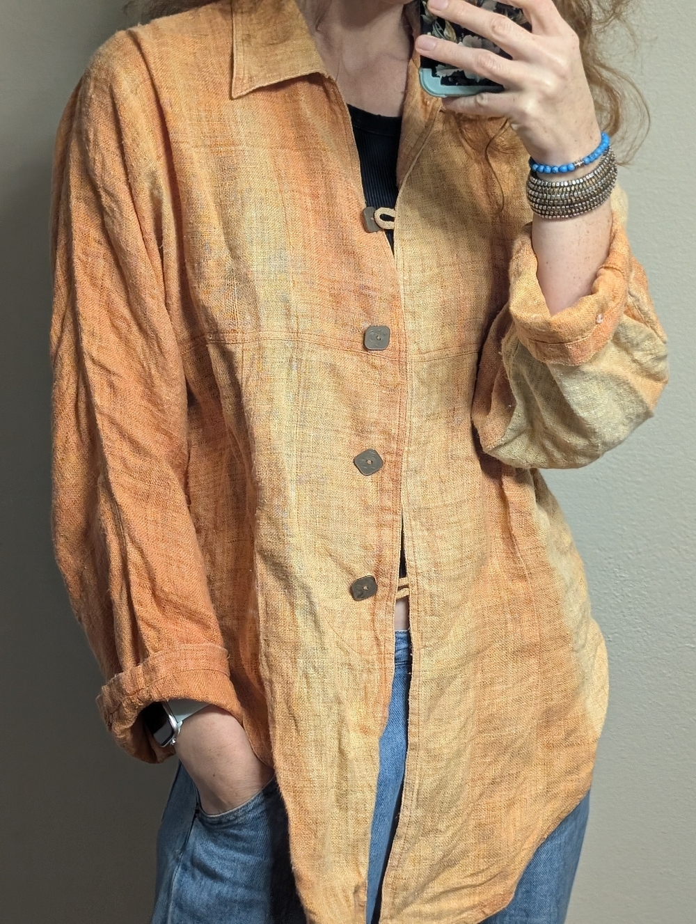 Dancing Ladies Santa‎ Fe Boho Art Hemp Linen Hand Woven Top